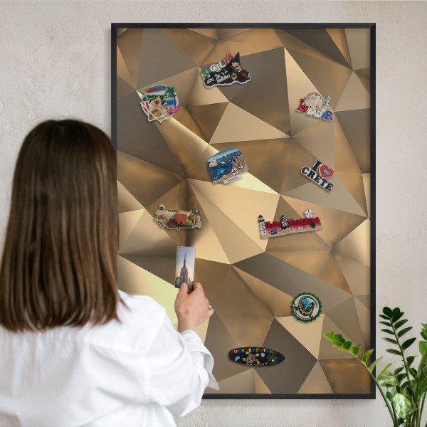 Vacation magnet board with a black frame Warm geometry