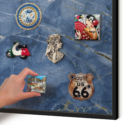 Metal wall board for magnets in a black frame Marble elegance