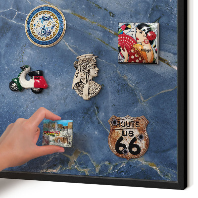 Metal wall board for magnets in a black frame Marble elegance