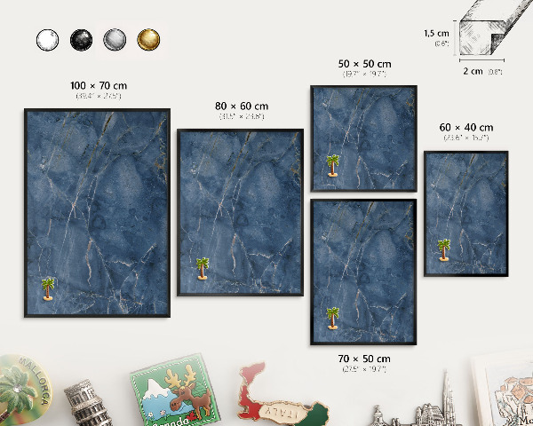 Metal wall board for magnets in a black frame Marble elegance