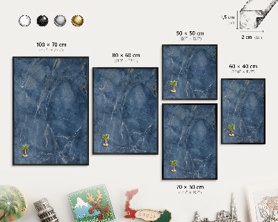 Metal wall board for magnets in a black frame Marble elegance
