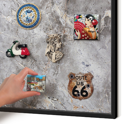 Metal wall board for magnets in a black frame Patterned marble