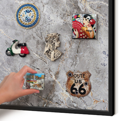 Metal wall board for magnets in a black frame Patterned marble