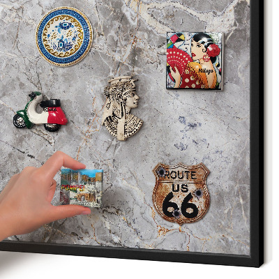 Metal wall board for magnets in a black frame Patterned marble