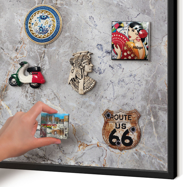 Metal wall board for magnets in a black frame Patterned marble