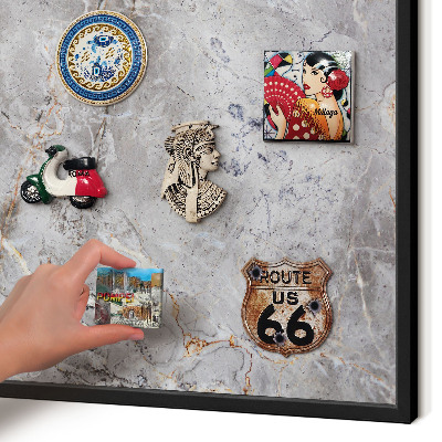 Metal wall board for magnets in a black frame Patterned marble