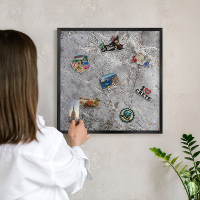 Metal wall board for magnets in a black frame Patterned marble