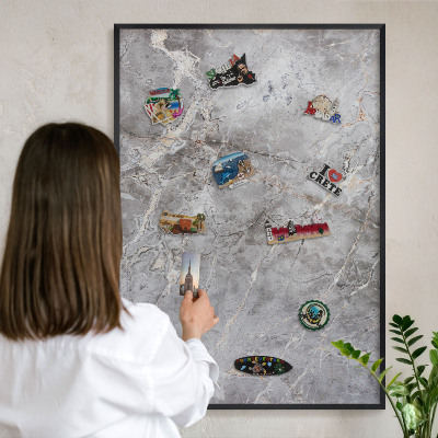 Metal wall board for magnets in a black frame Patterned marble