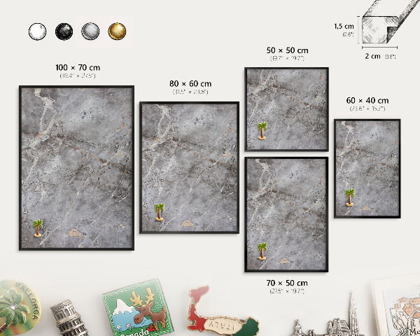 Metal wall board for magnets in a black frame Patterned marble