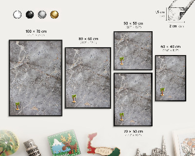 Metal wall board for magnets in a black frame Patterned marble