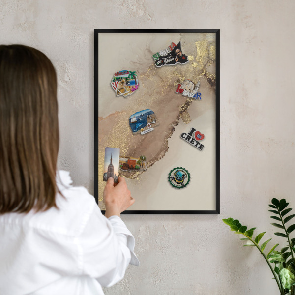 Vacation magnet board with a black frame Elegant shine