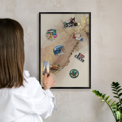 Vacation magnet board with a black frame Elegant shine