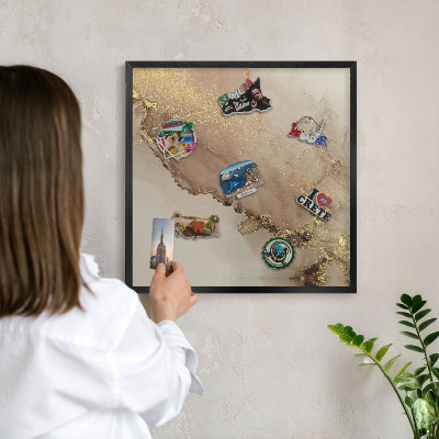 Vacation magnet board with a black frame Elegant shine