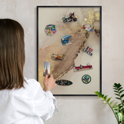 Vacation magnet board with a black frame Elegant shine