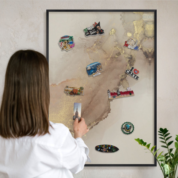 Vacation magnet board with a black frame Elegant shine