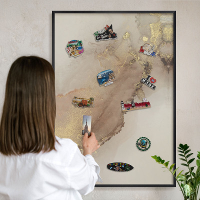 Vacation magnet board with a black frame Elegant shine