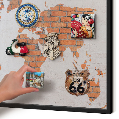 Metal wall board for magnets in a black frame Brick map