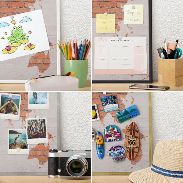 Metal wall board for magnets in a black frame Brick map
