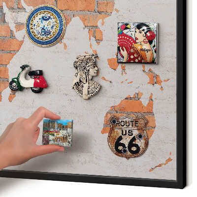 Metal wall board for magnets in a black frame Brick map