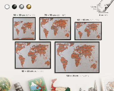 Metal wall board for magnets in a black frame Brick map