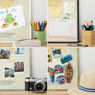 Vacation magnet board with a black frame World map