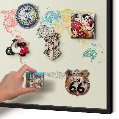 Vacation magnet board with a black frame World map