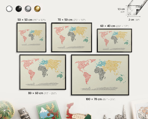 Vacation magnet board with a black frame World map
