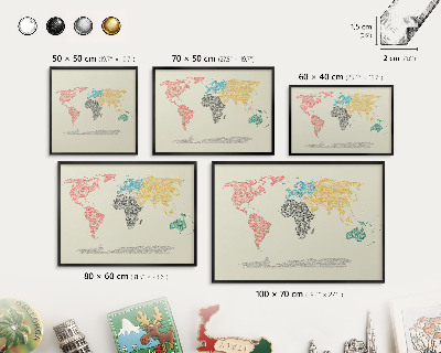 Vacation magnet board with a black frame World map