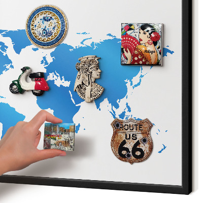 Vacation magnet board with a black frame World map