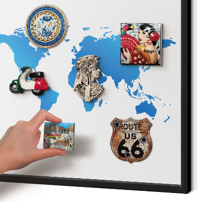 Vacation magnet board with a black frame World map