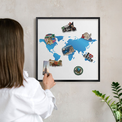 Vacation magnet board with a black frame World map