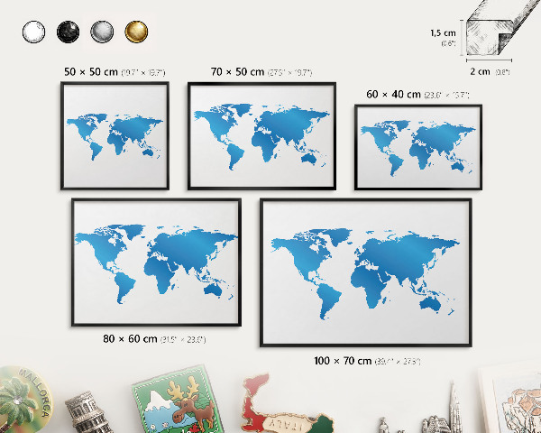Vacation magnet board with a black frame World map