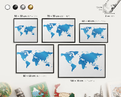 Vacation magnet board with a black frame World map