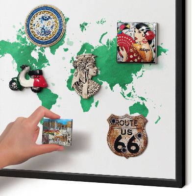 Metal wall board for magnets in a black frame Green map