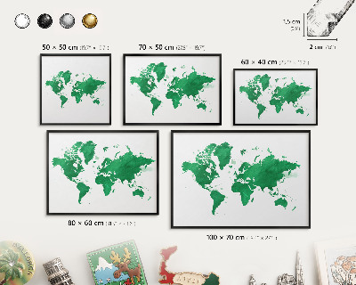 Metal wall board for magnets in a black frame Green map