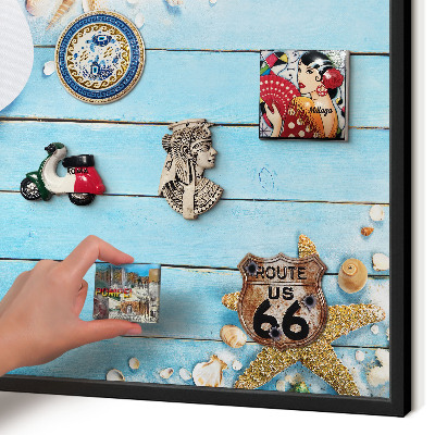 Vacation magnet board with a black frame Holiday rest