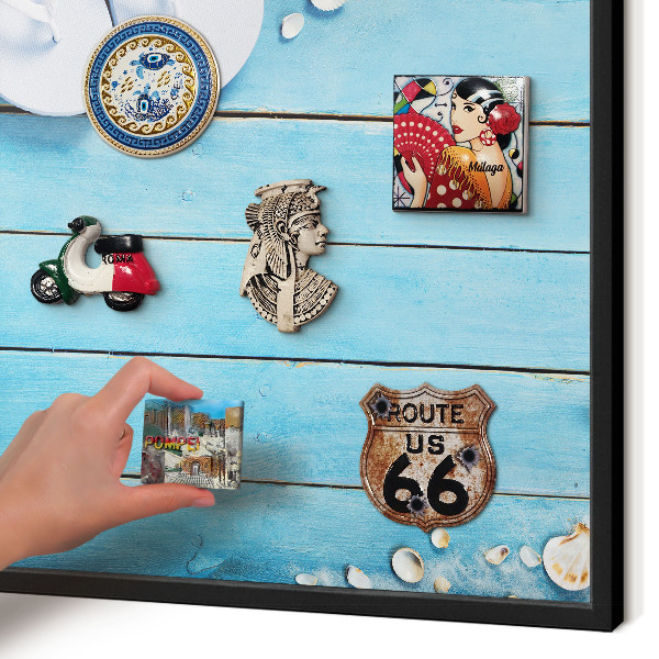 Vacation magnet board with a black frame Holiday rest