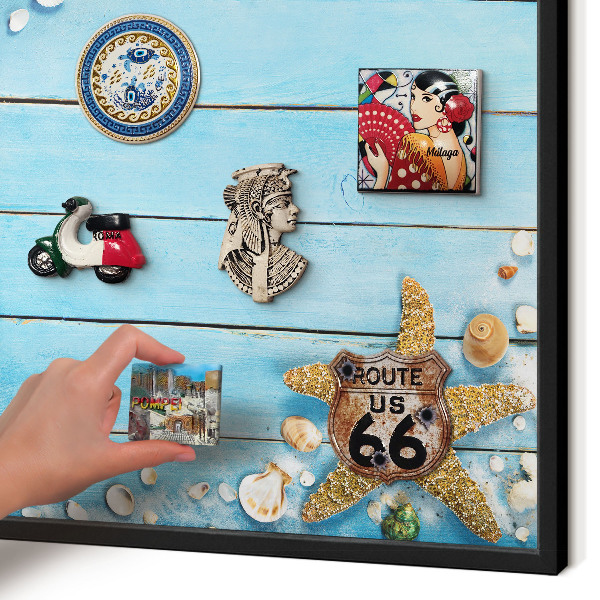 Vacation magnet board with a black frame Holiday rest