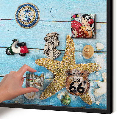 Vacation magnet board with a black frame Holiday rest