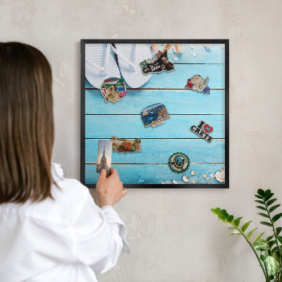 Vacation magnet board with a black frame Holiday rest