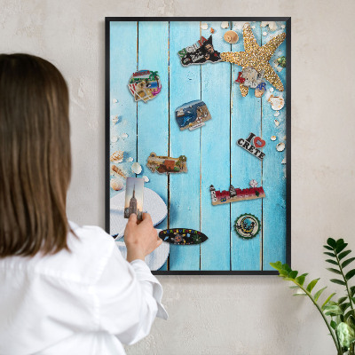 Vacation magnet board with a black frame Holiday rest