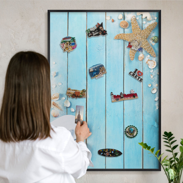 Vacation magnet board with a black frame Holiday rest