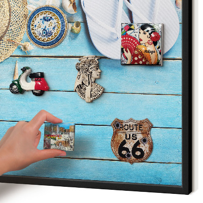Metal wall board for magnets in a black frame Holiday atmosphere