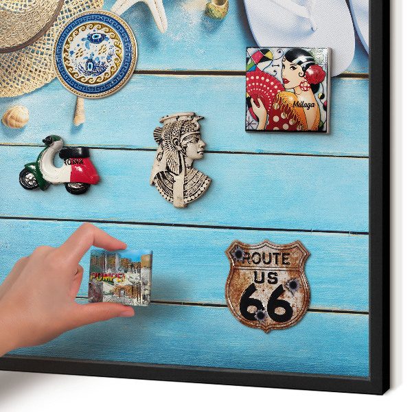 Metal wall board for magnets in a black frame Holiday atmosphere