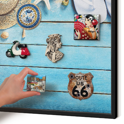 Metal wall board for magnets in a black frame Holiday atmosphere