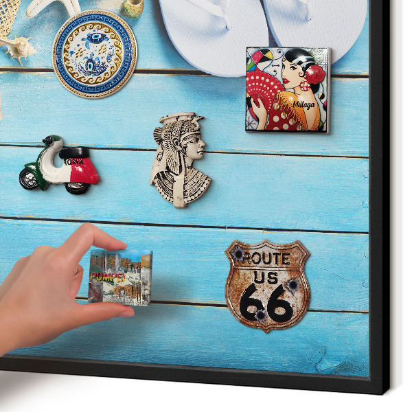 Metal wall board for magnets in a black frame Holiday atmosphere