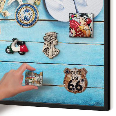 Metal wall board for magnets in a black frame Holiday atmosphere