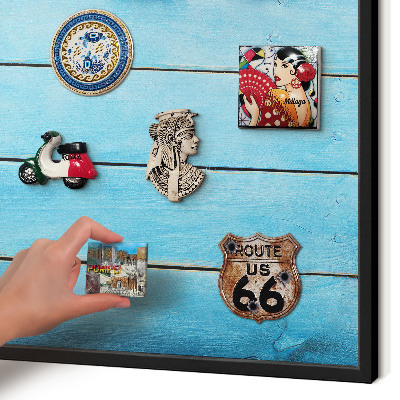 Metal wall board for magnets in a black frame Holiday atmosphere