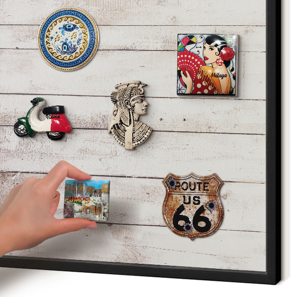 Vacation magnet board with a black frame Light wood