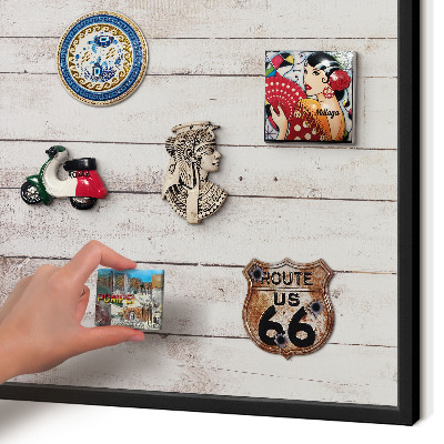 Vacation magnet board with a black frame Light wood